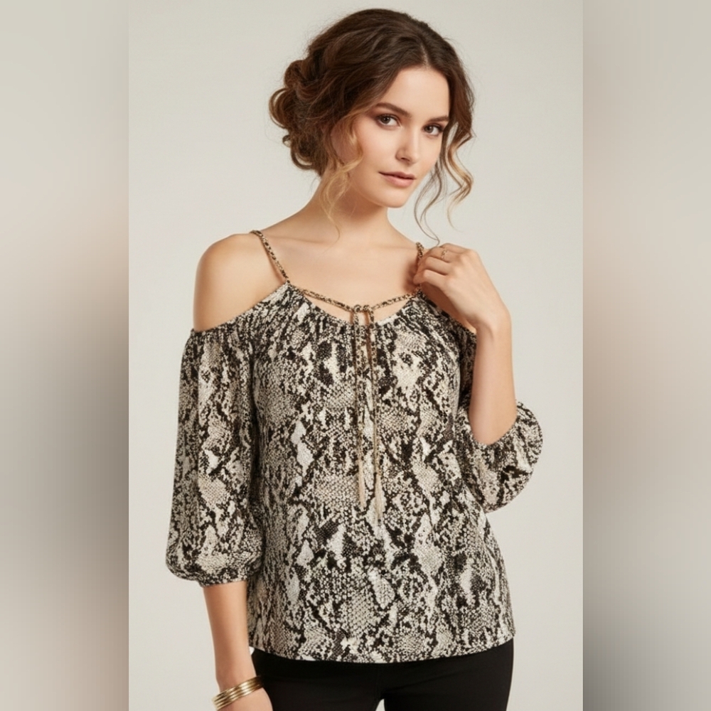 NWOT INC International Concepts Animal-Print Cold-Shoulder Top Size L